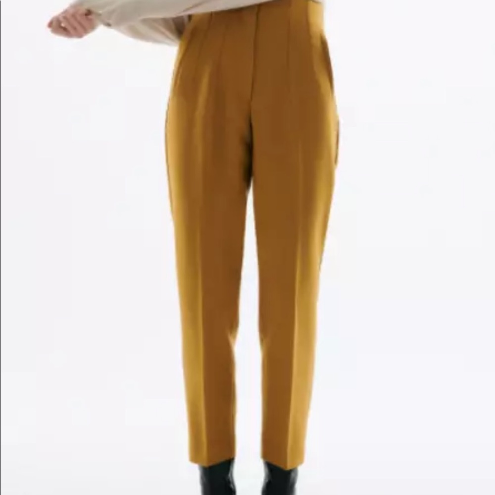ZARA HIGH WAISTED MUSTARD YELLOW BROWN PANTS TROUSERS MEDIUM